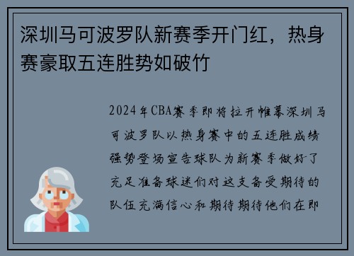 深圳马可波罗队新赛季开门红，热身赛豪取五连胜势如破竹