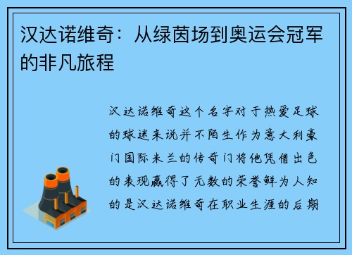 汉达诺维奇：从绿茵场到奥运会冠军的非凡旅程