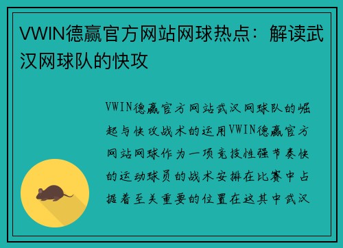 VWIN德赢官方网站网球热点：解读武汉网球队的快攻